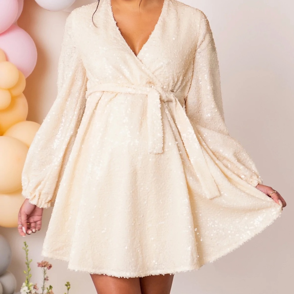 Club L Cream Maternity Front Sequin Mini Dress